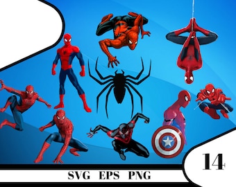 14 Spider-man Clipart – (svg, eps, dxf , png) Digital 300 PPI PNG, Vectorial images, Photos, Scrapbook, Digital, Cliparts, Decoration