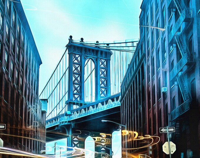 City street New York, Light painting, New York bridge USA Poster, canvas, Interior decor, print poster, USA picture, art picture, gift