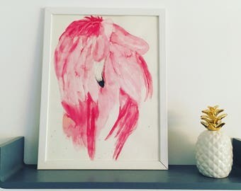 Flamingo Pink Pink watercolor modern living home design selfmade mural