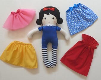 Snow White Fabric Stuffed Doll Changeable Skirts and Tutu Detachable Cape 14.5" (37cm) Tall
