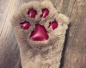 Cute Furry Cat Paws Glove, Hand Sewn Mitten