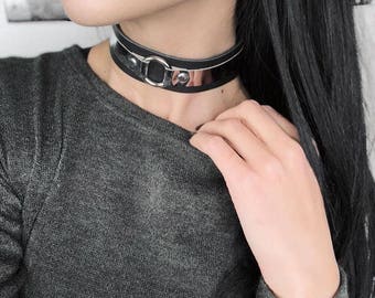 Submissive collar, back leather choker, collar necklace, leather jewelry, black choker, choker for women, leather choker, choker necklaces