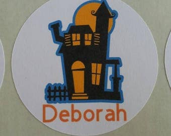 Personalized Halloween Haunted House Stickers for Back to School, Name labels, cards, etc set of 20