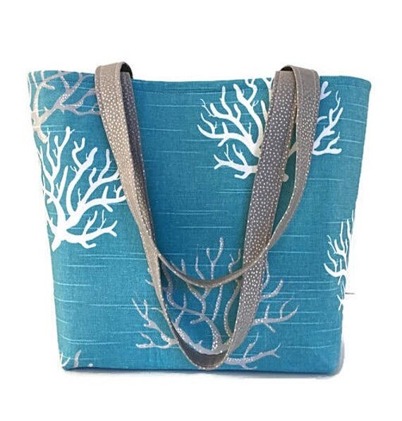 Ocean Blue Tote bag Beach theme Tote bag with pockets
