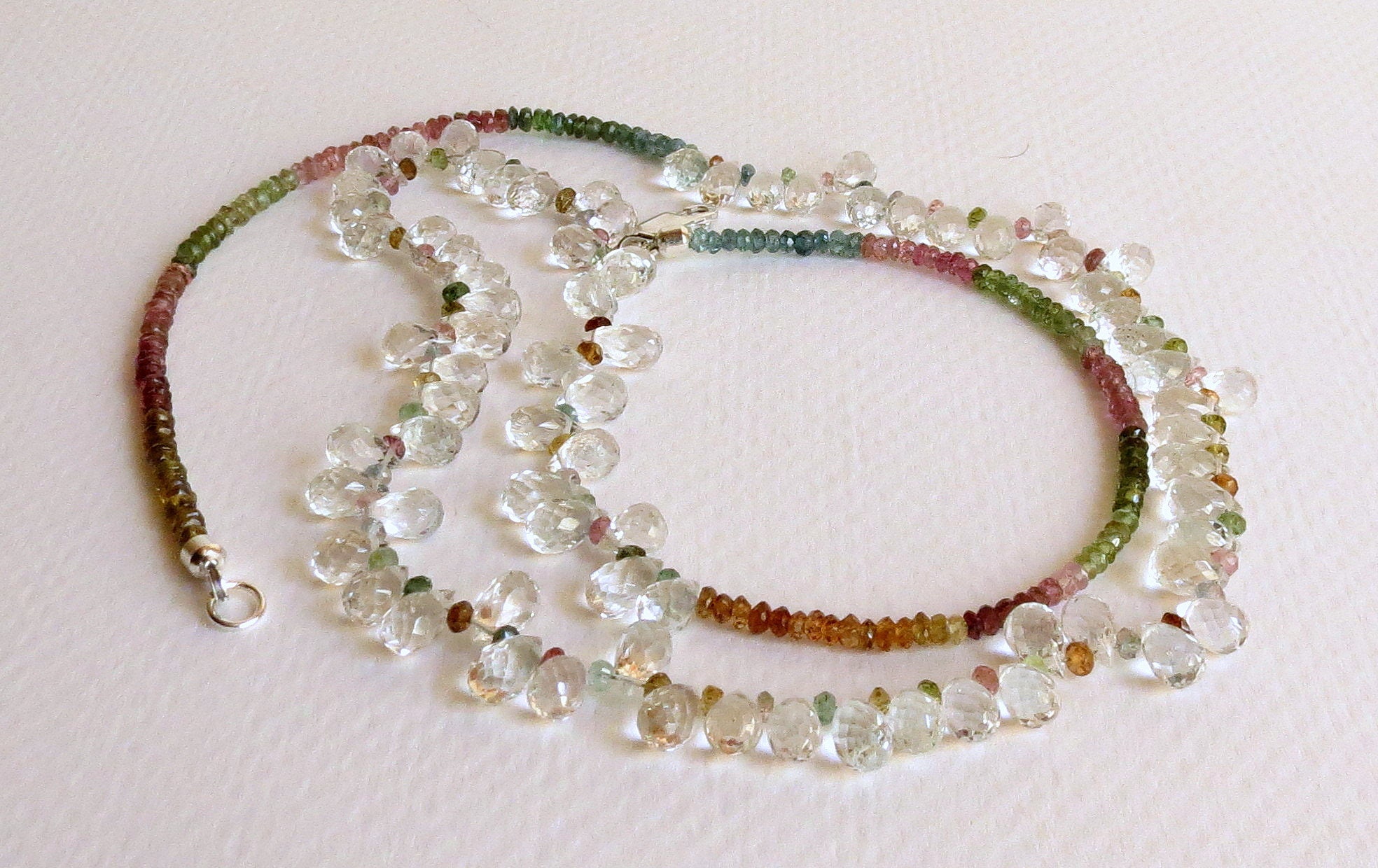Stunning Necklace Clear Topaz and Shades of Tourmaline