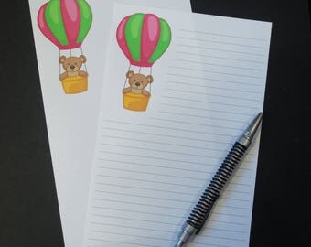 Hot Air Balloon Bear, stationery set, letter writing set, hand written letters, 30 pieces, lined or unlined, snail mail, penpal, teddy bear