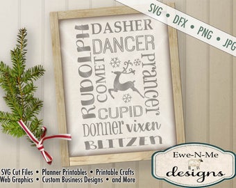 Christmas SVG Cut File - Reindeer SVG - Reindeer Names Cut File - Santa's Reindeer SVG Cut File - Commercial Use svg, dfx, png and jpg files