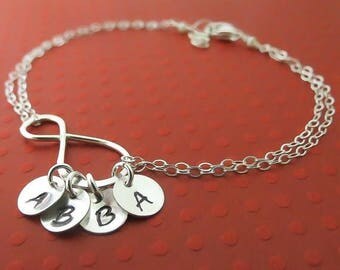 ON SALE Infinity Bracelet, Personalized Bracelet Sterling Silver Handmade Infinity Jewelry,Up to Four Initials, Family Bracelet, Grandma Gi