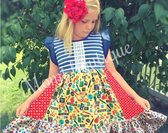 Back to School dress, First day of school dress classroom apple Momi boutique