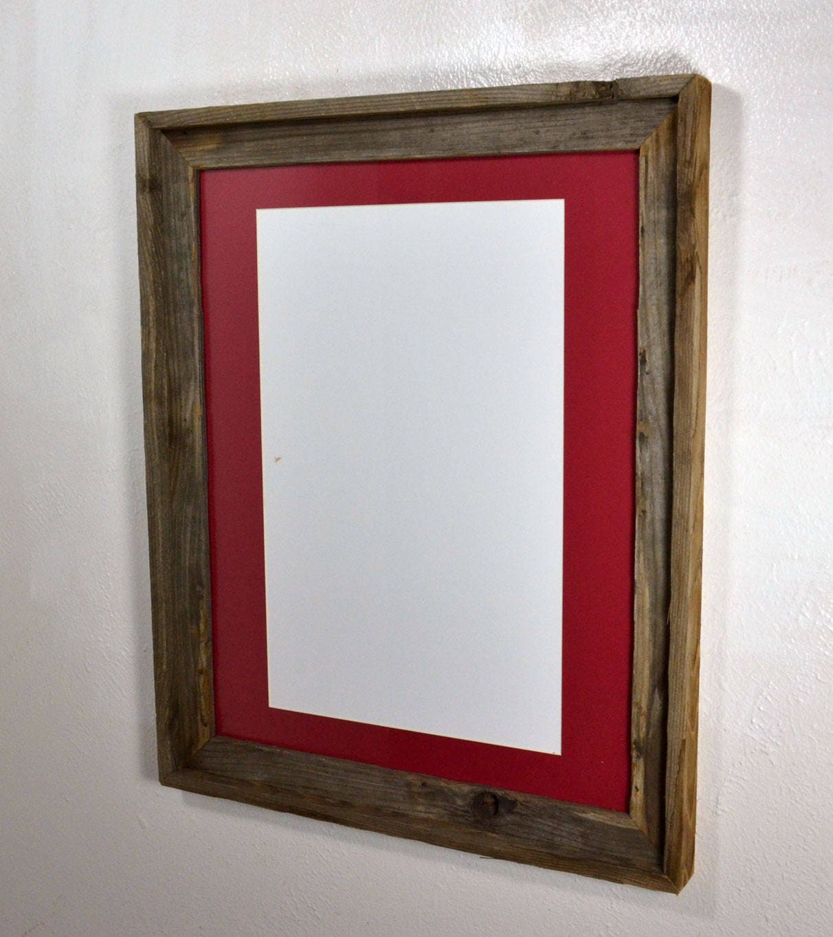 Poster frame reclaimed wood 11"x17" red mat 20 mat colors fits an 11x14