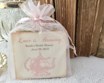 Tea Party Favors, Pink Bridal Shower Favors, Love is Brewing Favors, Set of 10