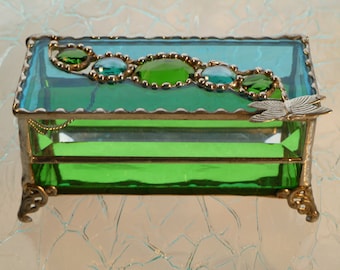 Dragonfly Dreaming, Stained Glass Boxes, Glass Jewelry Boxes, with Handle of Your Choice