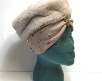 Tan Faux Fur Hat and Scarf Set