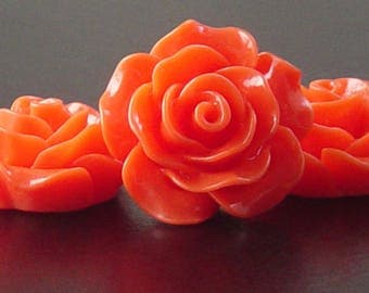 Cabochon Resin Flower 4 Resin Round Rose Flower Orange 20mm x 9mm (1019cab20m4-14)