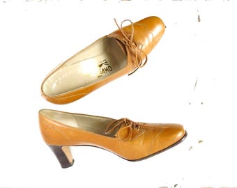 Vintage Italian Leather Shoes | Ferragamo Tan Leather Shoes Size 6