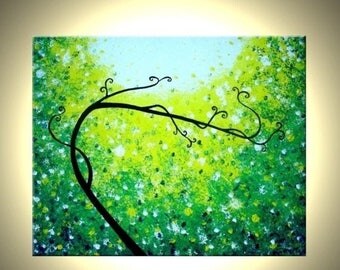 Original Abstract Tree Painting, Palette Knife Art, ORIGINAL Green Tree, Textured Landscape, Abstract PAINTING by Lafferty - 30X24