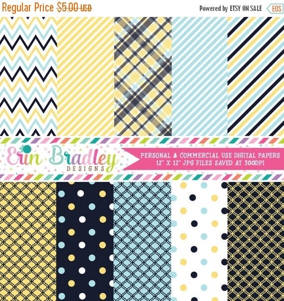 80% OFF SALE Yellow and Navy Blue Digital Paper Set Personal and Commercial Use Il_570xn