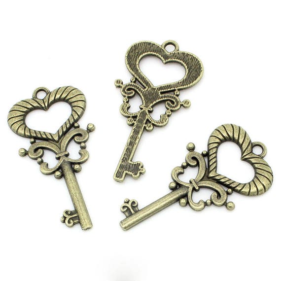 Heart Key Antique Brass/Bronze Set of 6 BK103