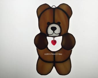 Teddy Valentine Stained Glass Sun catcher