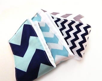 SALE Chevron Burp Cloths Boy - Aqua Navy Blue Gray- Set of 4 / Baby Shower Gift