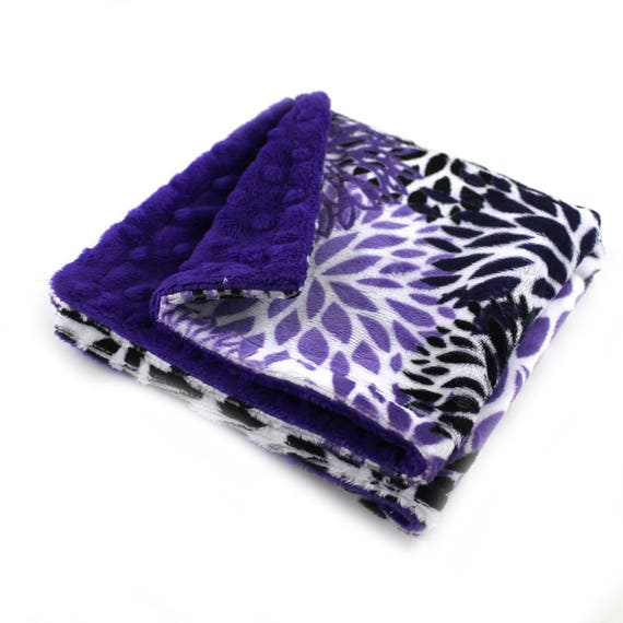 Personalized Baby Blanket Baby Lovey Blanket Floral Purple Minky Baby Blanket Flowers Blanket Mini Baby Blanket Security Blanket Burp Cloth