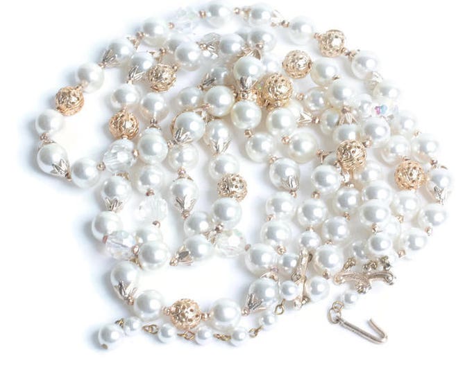 Aurora Borealis Crystal Bead Necklace Faux Pearls Japan Three Strand Necklace Wedding Necklace