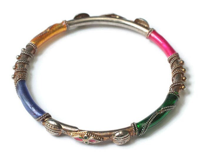 Multi Color Bangle Bracelet Twisted Wire Accent Boho Vintage