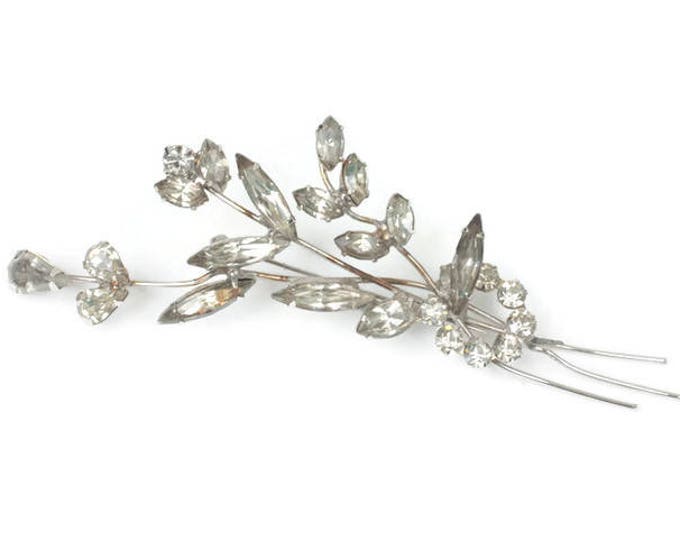 Long Rhinestone Floral Brooch Clear Rhinestone Chatons Navettes Marquise Stones Vintage
