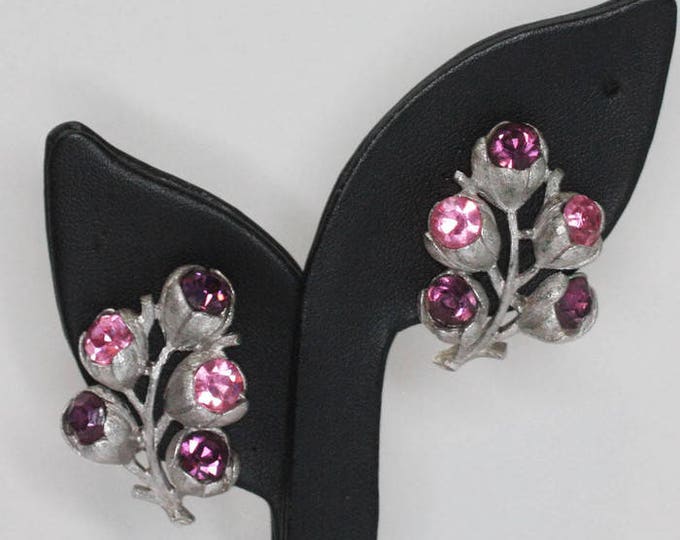 Wisteria Purple and Pink Earrings Sarah Coventry 1962 Clip On Vintage
