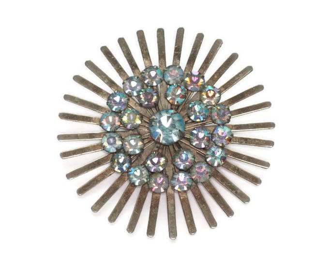 AB Rhinestone Brooch Large Starburst Design Vintage