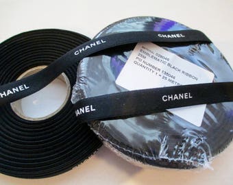 Chanel Ribbon - Authentic - Black with White Letters - 1 Yard - (3 feet)