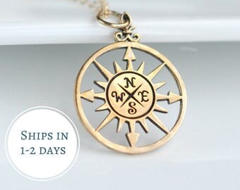 Gold Compass Necklace - High School Graduation Gift - 2017 Graduation Gift - College Graduation Gift for Her, Grad Gift, Graduation Necklace