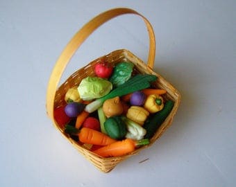 Miniature Vegetable Basket Assorted Fake Food 1/8 scale Dollhouse Kitchen