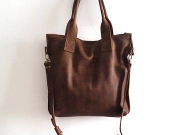 Brown leather tote - Handbag - Cross-body bag - Every day bag - Women bag - Shoulder leather bag