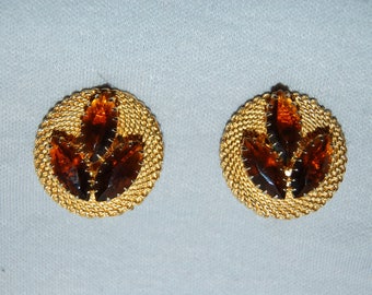 Vintage / Amber / Rhinestone / Earrings / Clip Back / old jewelry