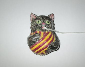 Vintage 1950s String Holder Wall Pocket / 50s Cat String Holder / 50s Cat Wall Pocket