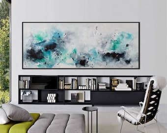 original abstract seascape painting large blue white grey painting modern minimalist wall art 'lady of the lake'