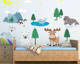 Moose Wall Decal, Mountains Wall Decal, Artic Wall Decal, Kids Wall Decals, A243