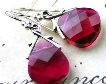 ON SALE Swarovski Briolette Crystal Earrings in Ruby Red - Handmade with Swarovski Crystal and Sterling Silver