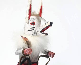 Hopi Kachina Doll, First American Art, Native American Spirit Figurine, White Wolf