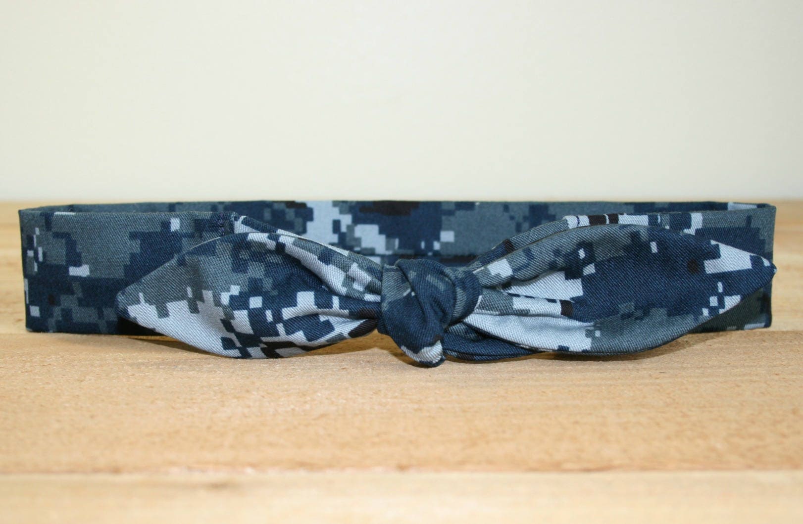 Adult Headband with Tie Hairbow Military Blue Digital Camo