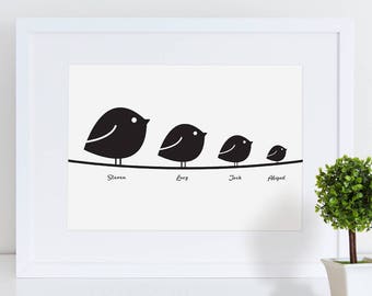 Birds on a Wire Print | Family Print | Family Gift | Bird Print | Animal Print | Personalised Print | Personalised Gift
