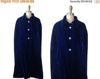 Summer Sale 1960s Blue Velvet Cape
