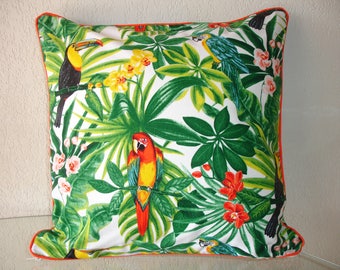Housse de coussin imprimé oiseaux exotiques
