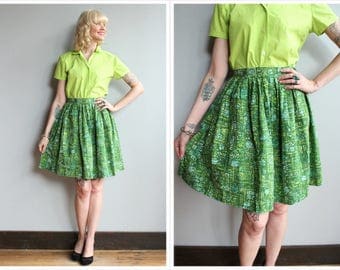1950s Skirt // Abstract Verdant Skirt // vintage 50s skirt