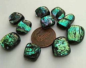 Dichroic glass cabochons mixed green gold