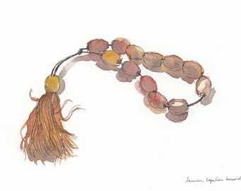 Original watercolor - Rosary-Prayer beads