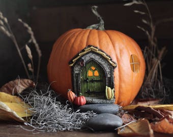 Fall Fairy Door - Miniature Halloween and Autumn Resin Fairy Garden Door