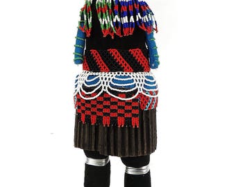 Zulu Beaded Doll with Red Headdress South African Art 111382