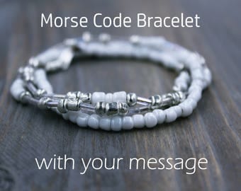 Beaded Bracelet, Wrap Bracelet, Personalized Gift for Her, Personalized Jewelry, Morse Code Jewelry, Boho Bracelet, Boho Jewelry, BFF Gift